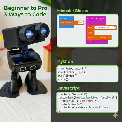 Robot PU – Adorable Micro:bit Humanoid | STEM Toy | Programmable, Interactive & Upgradable | Walks, Dances, Talks & Sings | Self-Balancing | Remote & Autopilot | 30+ Free Online Classes