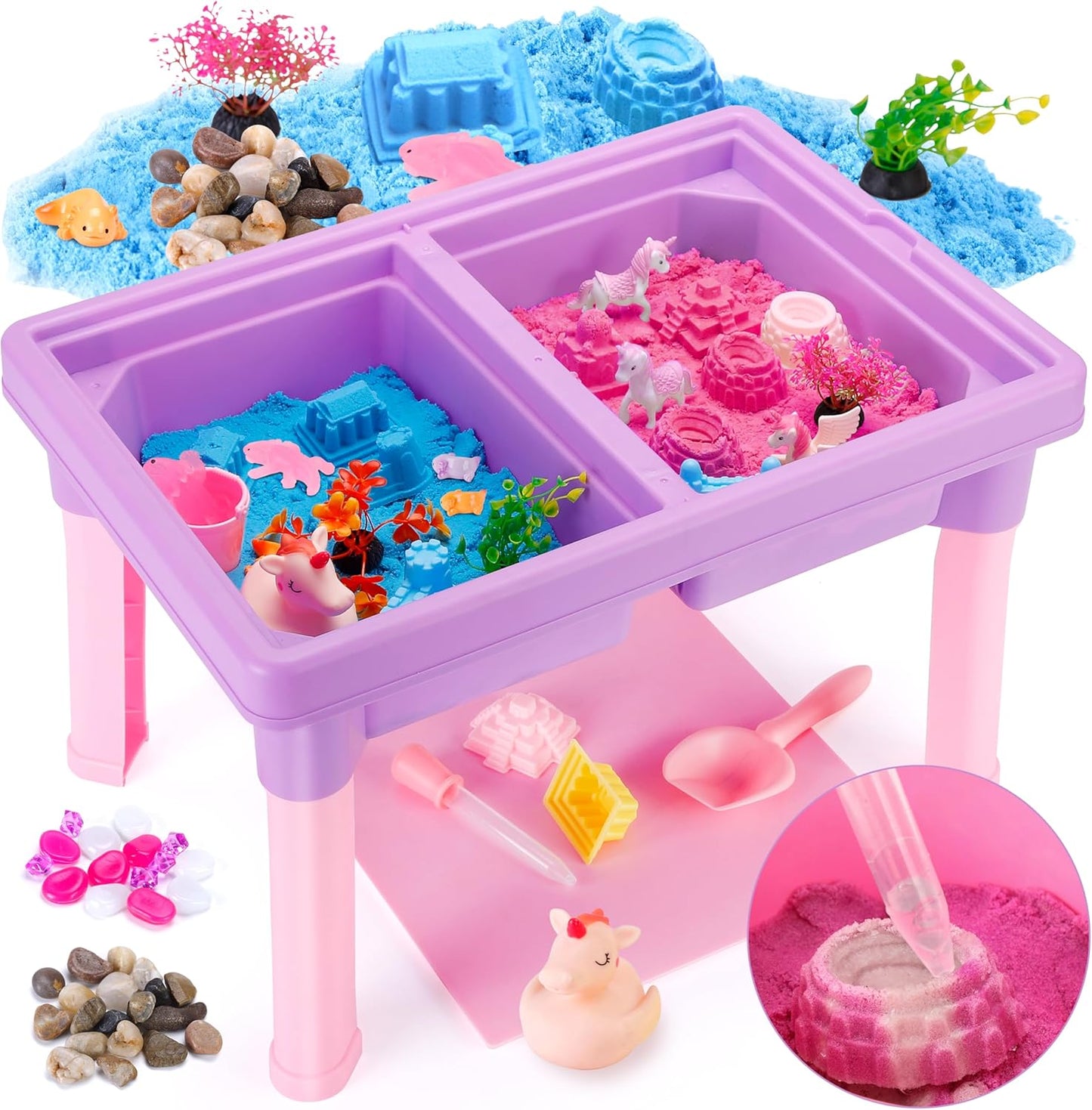 Carolart Ocean Sensory Table with Sands, Bin with Lid, Indoor Outdoor Use, Sand Art Kit for Boys and Girls, Toys for Toddlers Age 3-5, 17x11.5x10.2 Inches