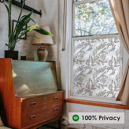 Leaf Pattern Window Tint with Installation Tools, Blackout Window Cover, Sun Blocking Window Tint for Home (Full Blackout Opaque, 17.7'' x 78.7'')