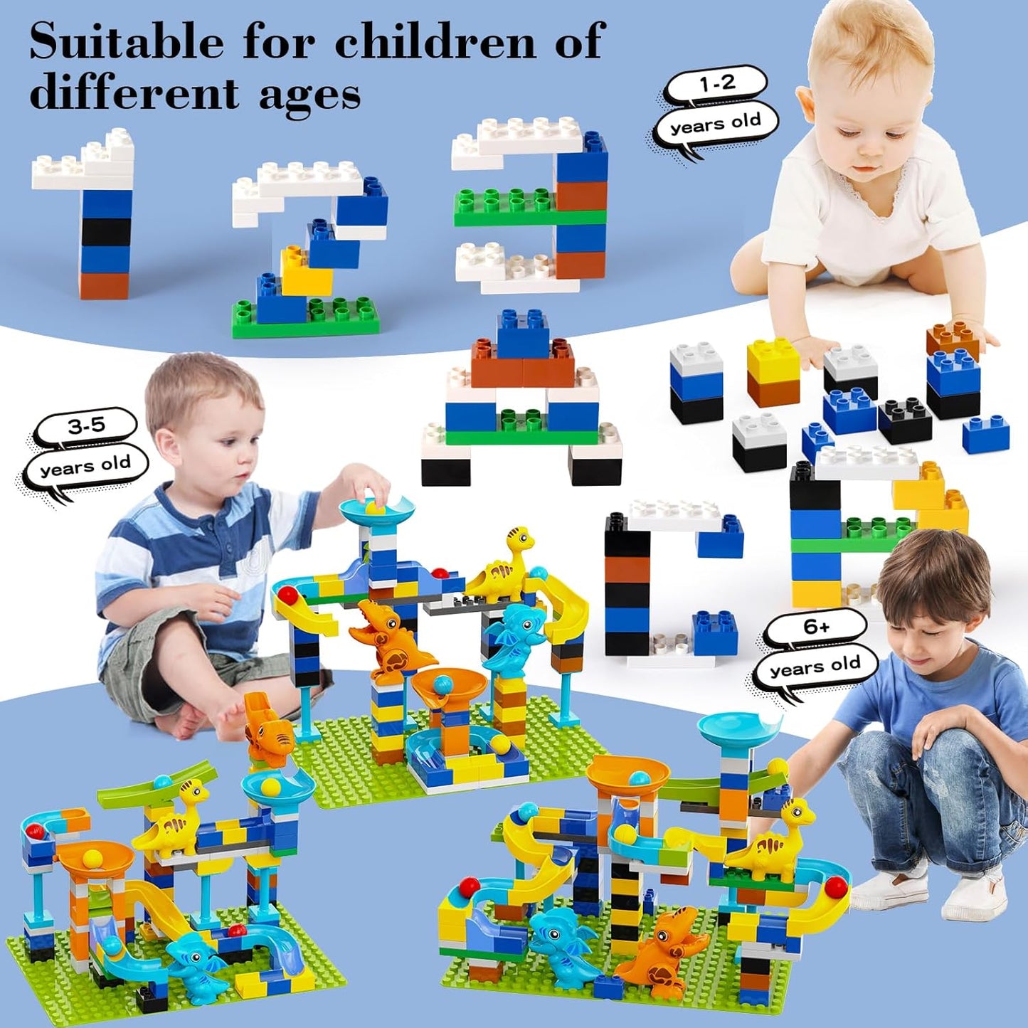 Anpcso Marble Run Building Blocks for Kids Age 3-8, 128 Pcs STEM Building Bricks Set with Toss Ring Game, Educational Learning Toys for Toddlers Boys Girls Gifts- Compatible with All Major Brands