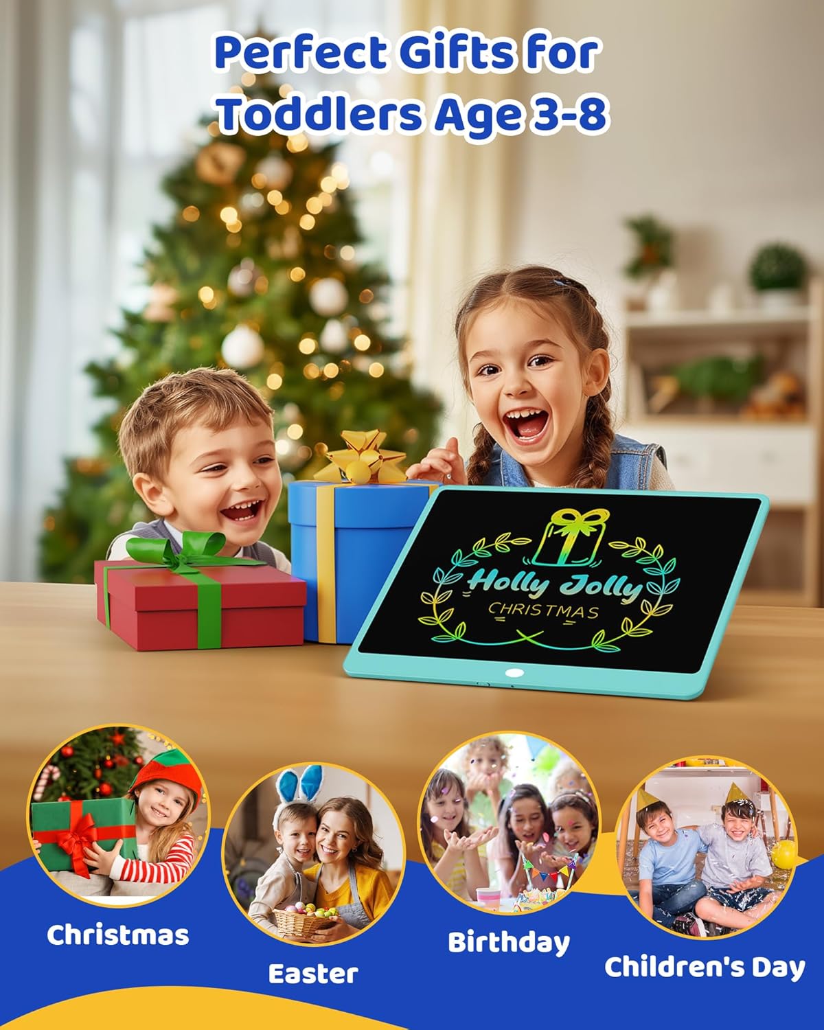 KOKODI LCD Writing Tablet 8.5-Inch Colorful Doodle Board, Electronic Drawing Tablet Drawing Pad for Kids, Educational and Learning Kids Toys Gifts for 3 4 5 6 7 8 Year Old Boys and Girls(Blue)