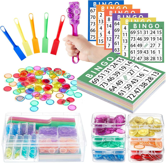 Magnetic Wand Bingo Chips Set with 6 Colors Magnetic Wand 600 Metal Chip 60 Bingo Cards 13 Sorting Storage Box for Kids Counting Large Group Game Family Night Sensory Educational Activity