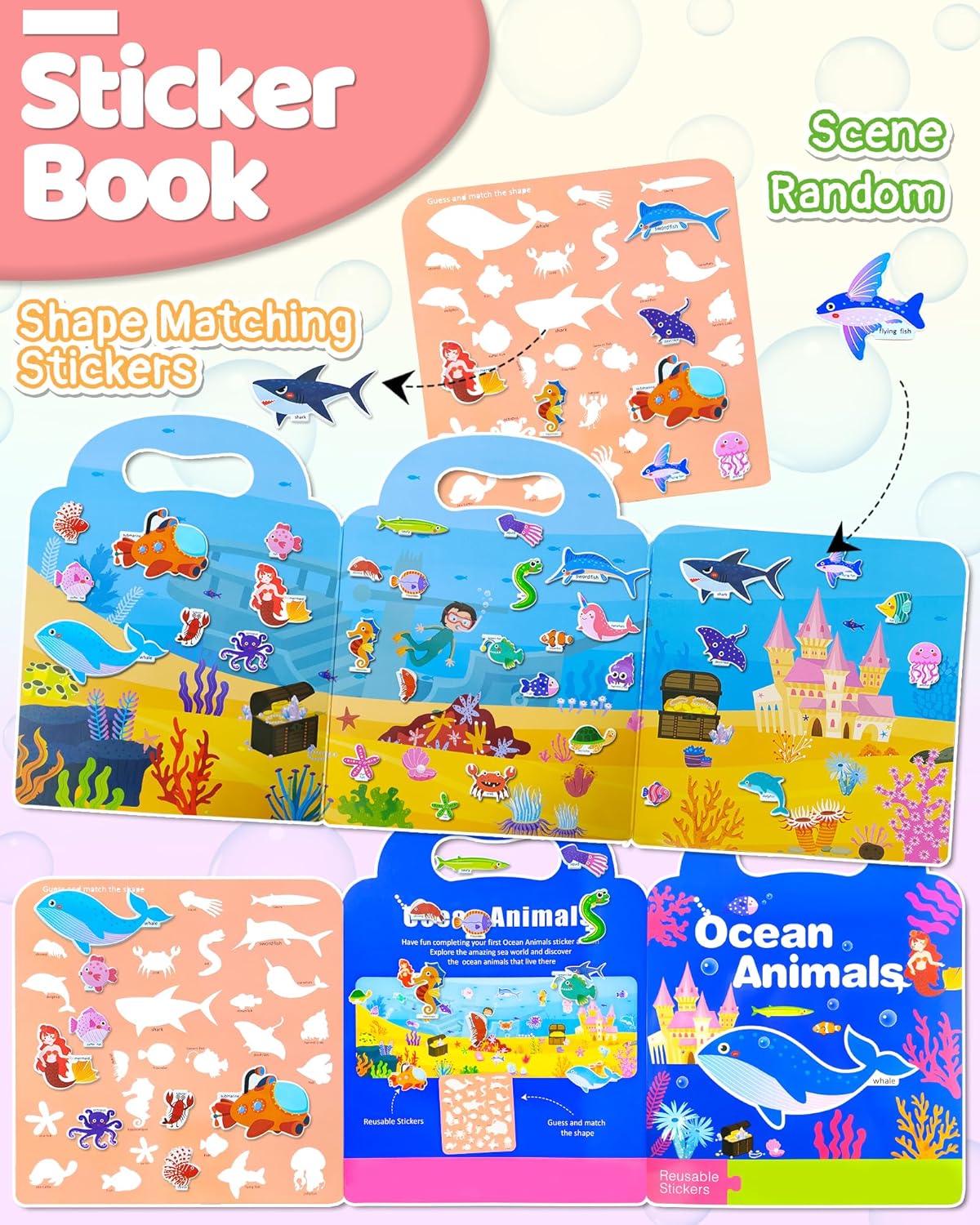 Benresive Reusable Sticker Book for Toddlers, Stickers for Kids, Travel Toys for Arts & Crafts Activities, Birthday Gift for Boys & Girls, Animals Dinosaurs Insects Themes