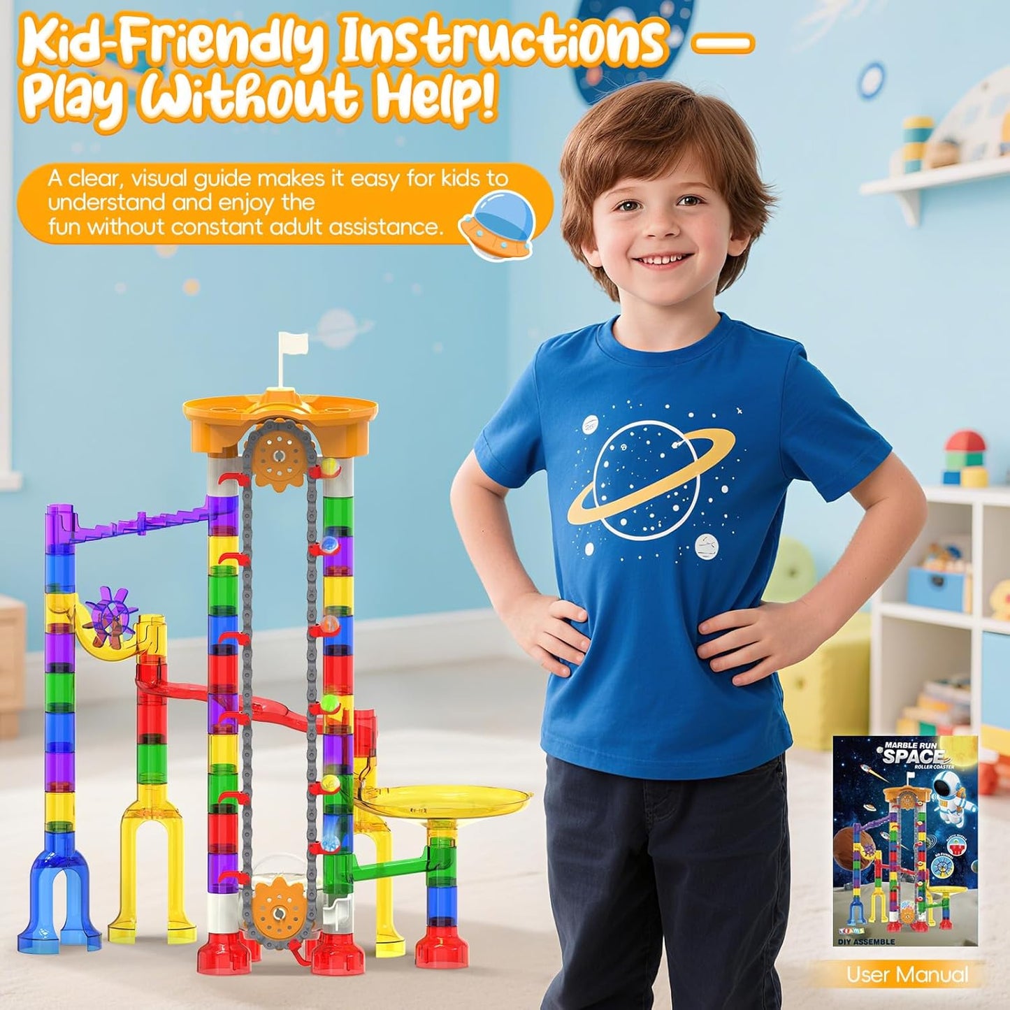 Motorized Marble Run - Marble Runs Stem Toys for Kids 4-8 8-12 - Construction Building Educational Space Toys 5-7 8-10 - Birthday for Boys and Girls