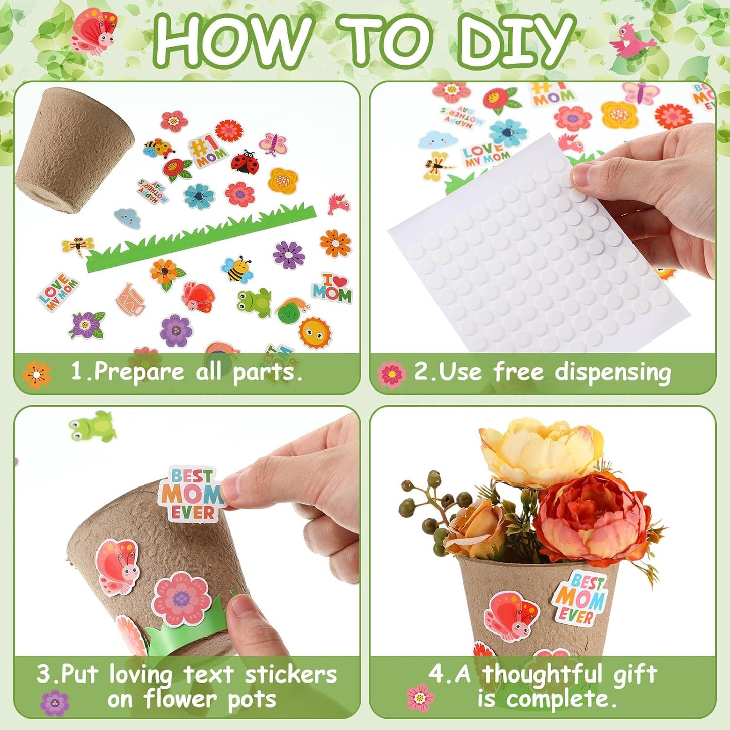 Resurhang 80 Pack Mothers Day Crafts Bulk Spring Crafts Garden Paper Pot Kits with Sticker DIY Your Own Flower Pot Planting Growing Kit for Home Art Gift