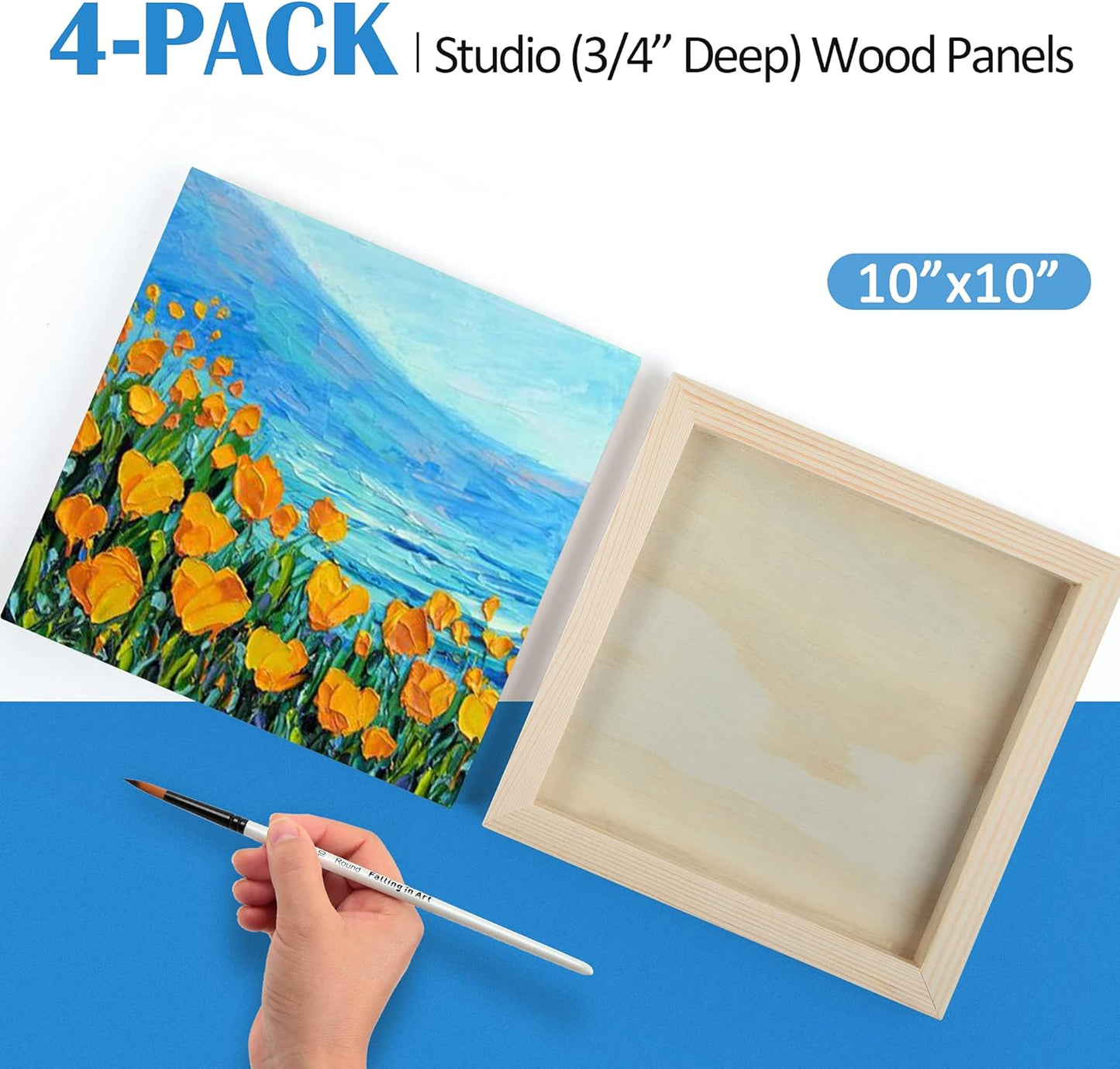 Falling in Art Unfinished Birch Wood Canvas Panels Kit, 4 Pack of 8x10’’ Studio 3/4’’ Deep Cradle Boards for Pouring Art, Crafts, Painting, and More