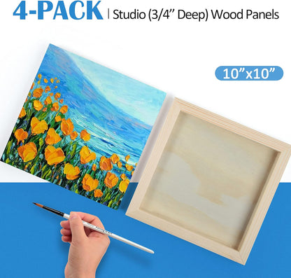 Falling in Art Unfinished Birch Wood Canvas Panels Kit, 4 Pack of 8x10’’ Studio 3/4’’ Deep Cradle Boards for Pouring Art, Crafts, Painting, and More