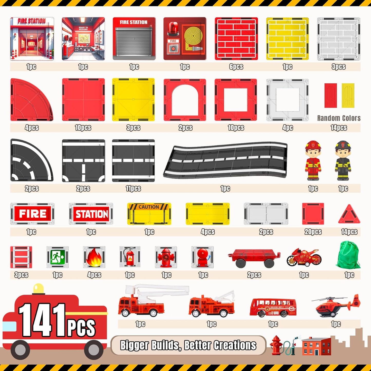 SKTMYY Magnetic Tiles Construction Toys with Road & Crane & Marble Run, Double-Sided Fire Station & Building Magnet Tiles for Kids Ages 4-8, STEM Magnetic Blocks Gifts for 3 4 5 6 7 8 Year Old Boys