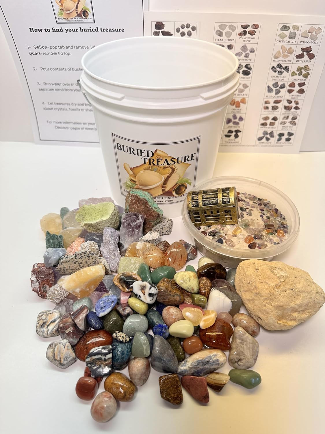 Gallon Raw and Tumbled Gemstone Crystal Mining Bucket/Kids and Adults/Geology/Unique Gifts/Educational/Crackable Geode