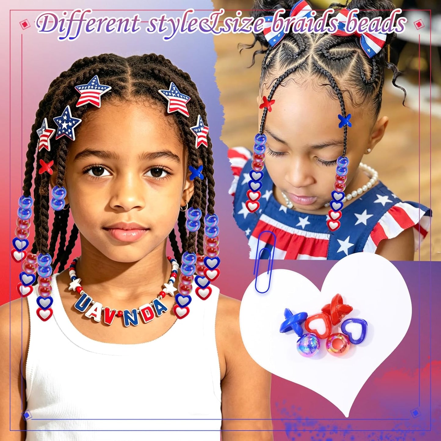 60PCS Purple Braids Beads 3 Styles Dreadlock Bead Accessories Cute Hair Jewelry AB Round Bead Decoration for Kids Girls
