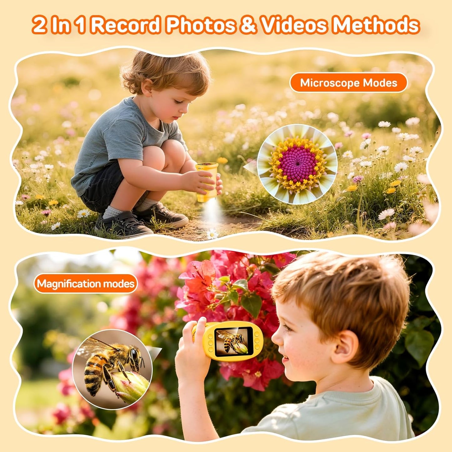 1000X Digital Handheld Microscope for Kids with 2.0" IPS Screen, Outdoor Toys Portable STEM Science Lab Gifts, Rechargeable Pocket Microscope Educational Toy for Boys & Girls Age 4-6 8-12, Orange