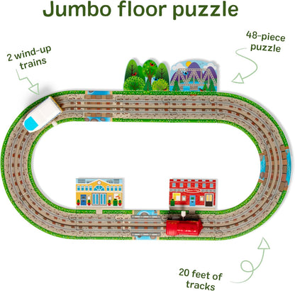 Melissa & Doug Design Your Own Railroad 48-Piece Floor Puzzle with 2 Wind-up Toy Trains and Interchangeable Scenery, Kids Puzzles with Preschool Toys for Girls & Boys Ages 4 and Up - FSC Certified