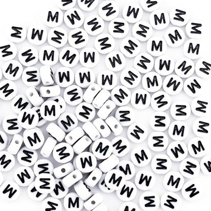 300Pcs Vowel Letter Pony Beads for Charms Bracelets Making 4X7mm Individual Round White Alphabet Beads U