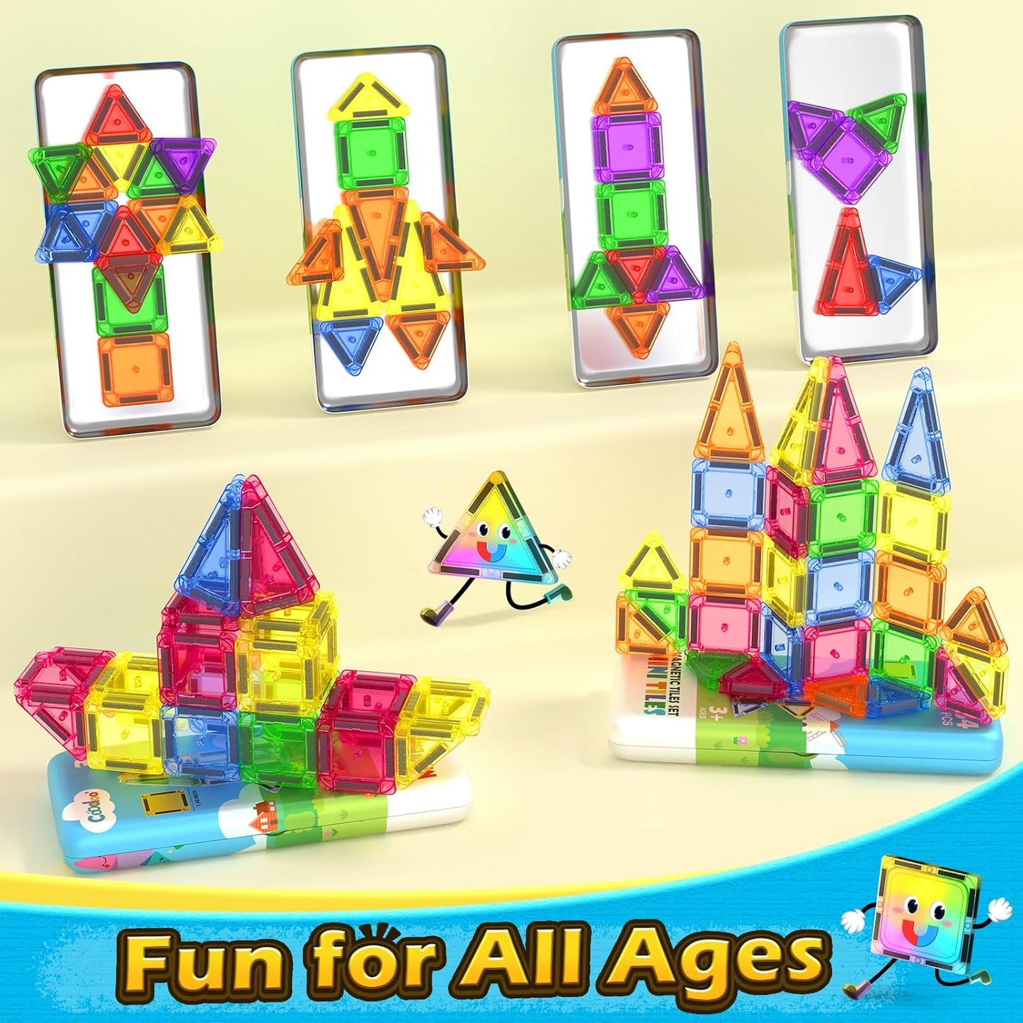 Coodoo Magnetic Tiles for Kids Ages 4-8 Toddler Toys Magnetic Blocks Building Toy STEM Outdoor Kids Toys Gift for Boys & Girls 3+ Year Old, Pocket-Sized Mini Tiles for Classroom Must Haves