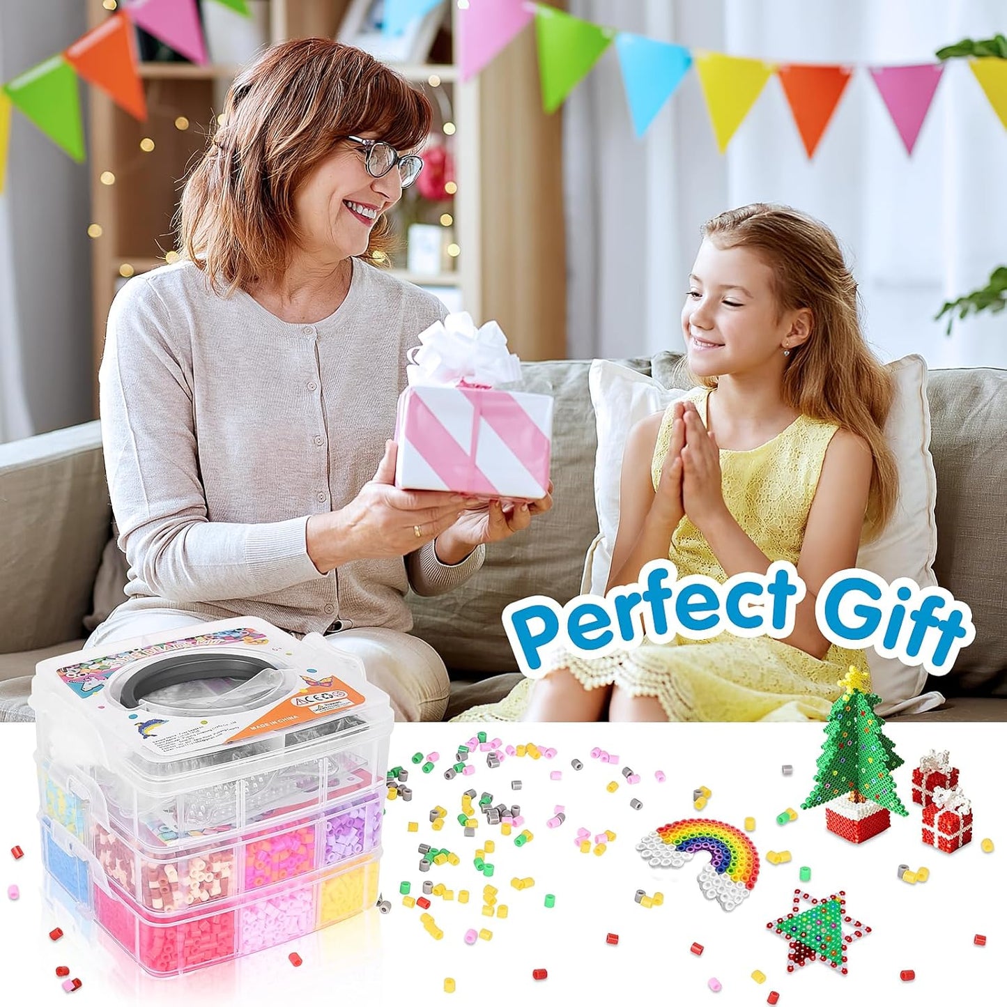 LULUETPUE Fuse Beads Kit,10000PC 5MM Melty Beads Set, Iron Melting Beads Craft Kit with Pegboards,Ironing Paper and Chain Accessories, Arts and Crafts Set for Kids Boys Girls Christmas Birthday Gift