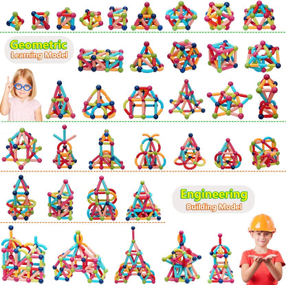 COUOMOXA Magnetic Toy Montessori for Kids: 3 4 5 6 7 8 9 10 11 12 Years Old Kids Building Sticks - Magnetic Creative Toy Age 3-12 Playroom Family - Christmas Birthday Gift for Boys Girls