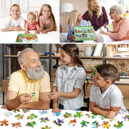 LELEMON 100 Pieces Jigsaw Puzzles in a Metal Box for Kids Age for 4-8 Boys Girls Toy Puzzles Construction Site Vehicles Children Learning Educational Puzzles Toys