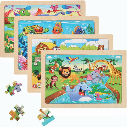4 Sets of Wooden Puzzles, Each Set has 24 Pieces, Including Castle Unicorn Princess, for Toddlers 3-5, Puzzles for Kids Ages 4-6, Preschool Educational Brain Teaser Toys for Girls 3 4 5 6 Years Old.