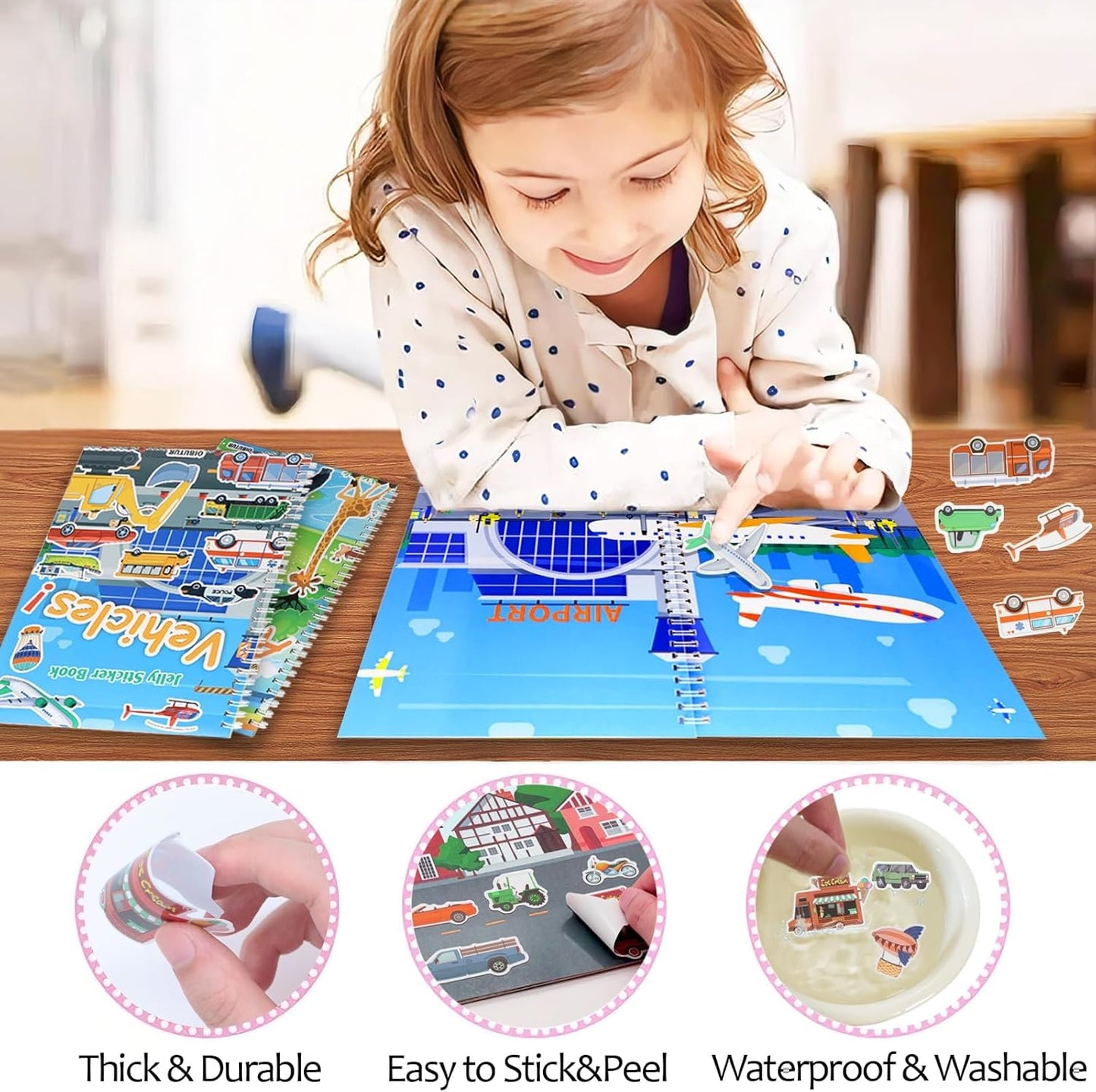 Jelly Sticker Books for Toddlers 2-4 Years, Reusable Sticker Book for Kids 1-3, Toddler Easter Basket Stuffers＆Travel Essentials Animals Stickers for Kids Toddler Plane Activities (Animals)