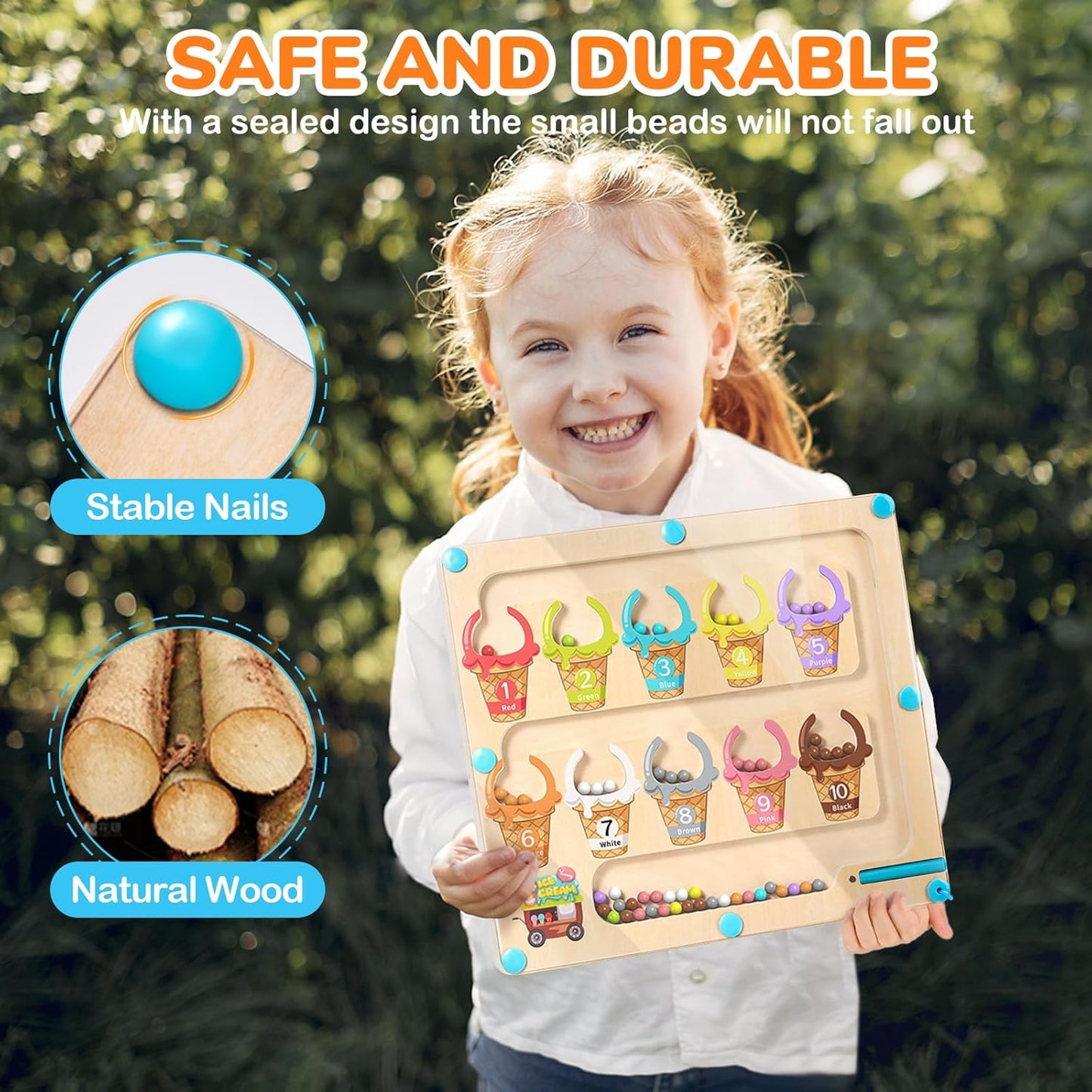 GAMENOTE Magnetic Color and Number Maze - Educational Fine Motor Skills Toys for Boys Girls 3 4 5 Years Old, Wooden Color Matching Learning Counting Toddler