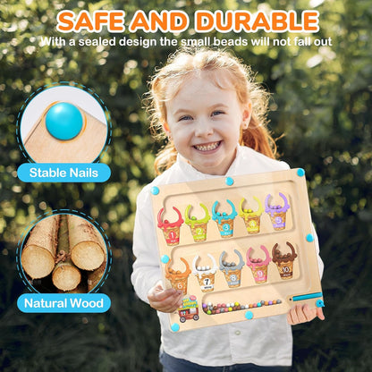 GAMENOTE Magnetic Color and Number Maze - Educational Fine Motor Skills Toys for Boys Girls 3 4 5 Years Old, Wooden Color Matching Learning Counting Toddler