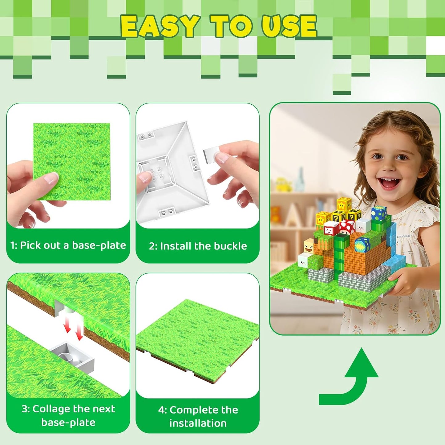 Annexfun Magnetic Blocks Base Plate,4PCS Magnetic Cubes Base-Plate for Magnetic Building Blocks Placing(4" x 4")，STEM Toys for Kids 3-10 Years Old,Perfect for Home Classroom Birthday Gifts