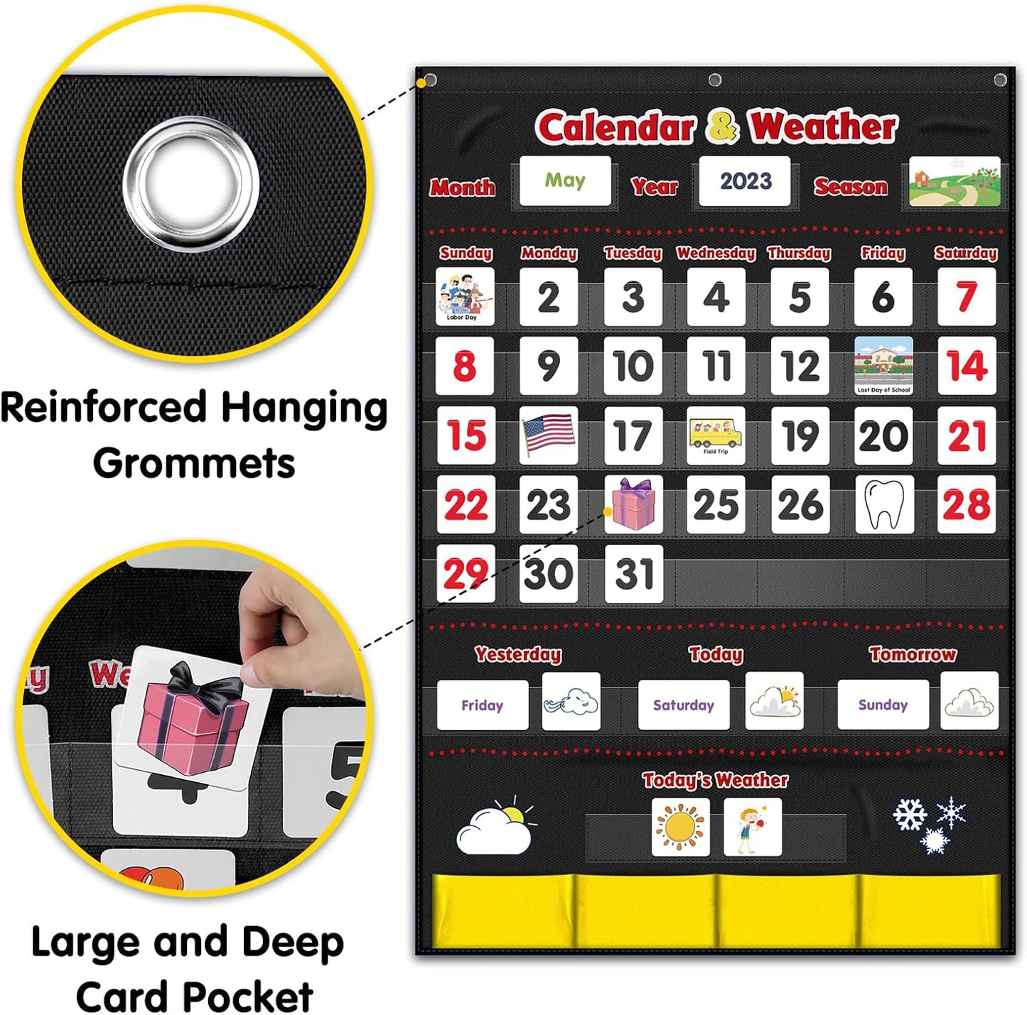Godery Calendar and Weather Pocket Chart, Classroom Organized Chart, 149 Pieces
