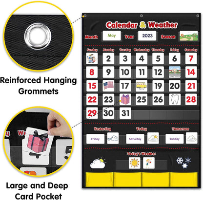 Godery Calendar and Weather Pocket Chart, Classroom Organized Chart, 149 Pieces