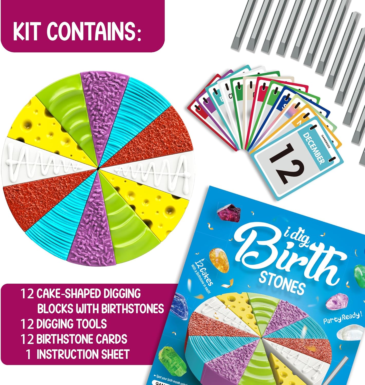 Gamerside Gemstone Dig Kit, Dig Up 12 Real Rocks and Minerals, Gem Digging Kit, Toy Geology Archaeology Excavation Kits for Kids Age 6-12 Years, Educational Gift for Boys and Girls