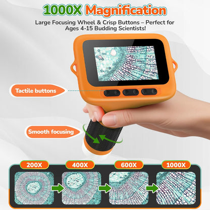 3.0" Screen Digital Microscope for Kids: 1000X Rechargeable Mini Pocket Portable Miniscope Magnifying Glass 4K Coin Jewelry Loupe Edu Science STEM Toy Xmas Gift 4-12 Boys Girls