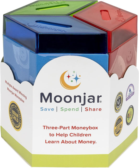 Classic MoonJar Award Winning SAVE SPEND SHARE Educational Tin Toy Bank with Passbook| Moneybox for Children 3+ Years | Teaches Responsible Money Management & Financial Skills