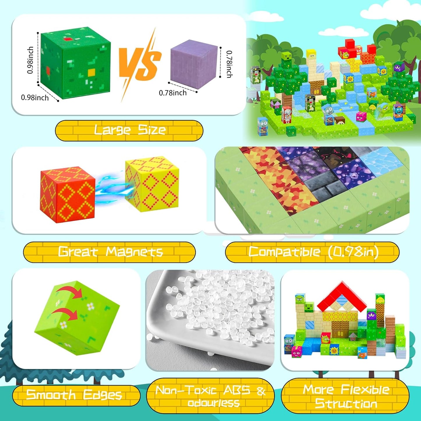 Mini Magnetic Tiles,78PCS Travel Magnetic Tiles Set with Iron Box,Portable Building Blocks for Kids Ages 3+,Car Airplane Travel Essentials Kids Toy,Creative STEM Toys Birthday Gift for Boys & Girls