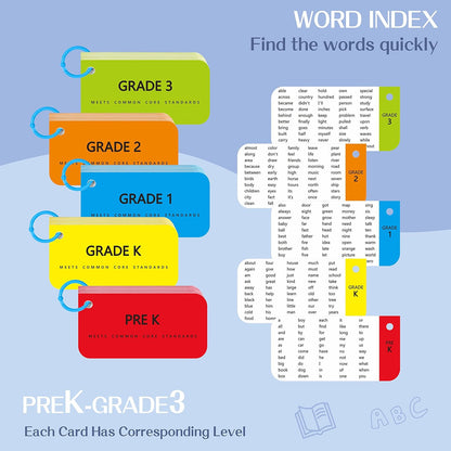 305 Dolch & Fry Sight Words Flash Cards, Include 250 Words with Sentences Plus 50 Blank Cards and 5 Index Cards, Educational Word Reading Flash Cards for Preschool to 3rd Grade