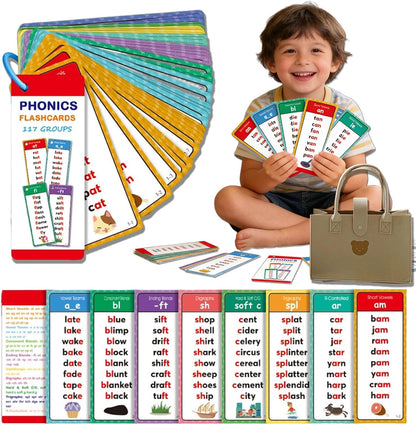 Phonics Word Cards 117 Sound Groups 900+ Rhyming Words Preschool English Discovery Joy, One Word At A Time, Learn to Read & Spell, Fun Learning Activities (1pc)