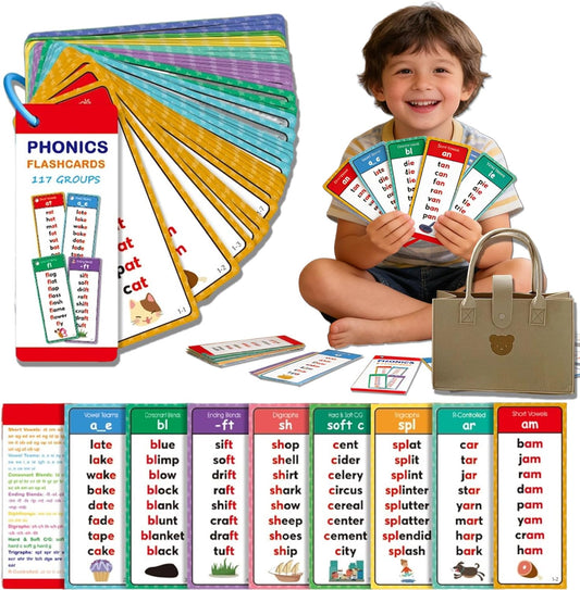 Phonics Word Cards 117 Sound Groups 900+ Rhyming Words Preschool English Discovery Joy, One Word At A Time, Learn to Read & Spell, Fun Learning Activities (1pc)