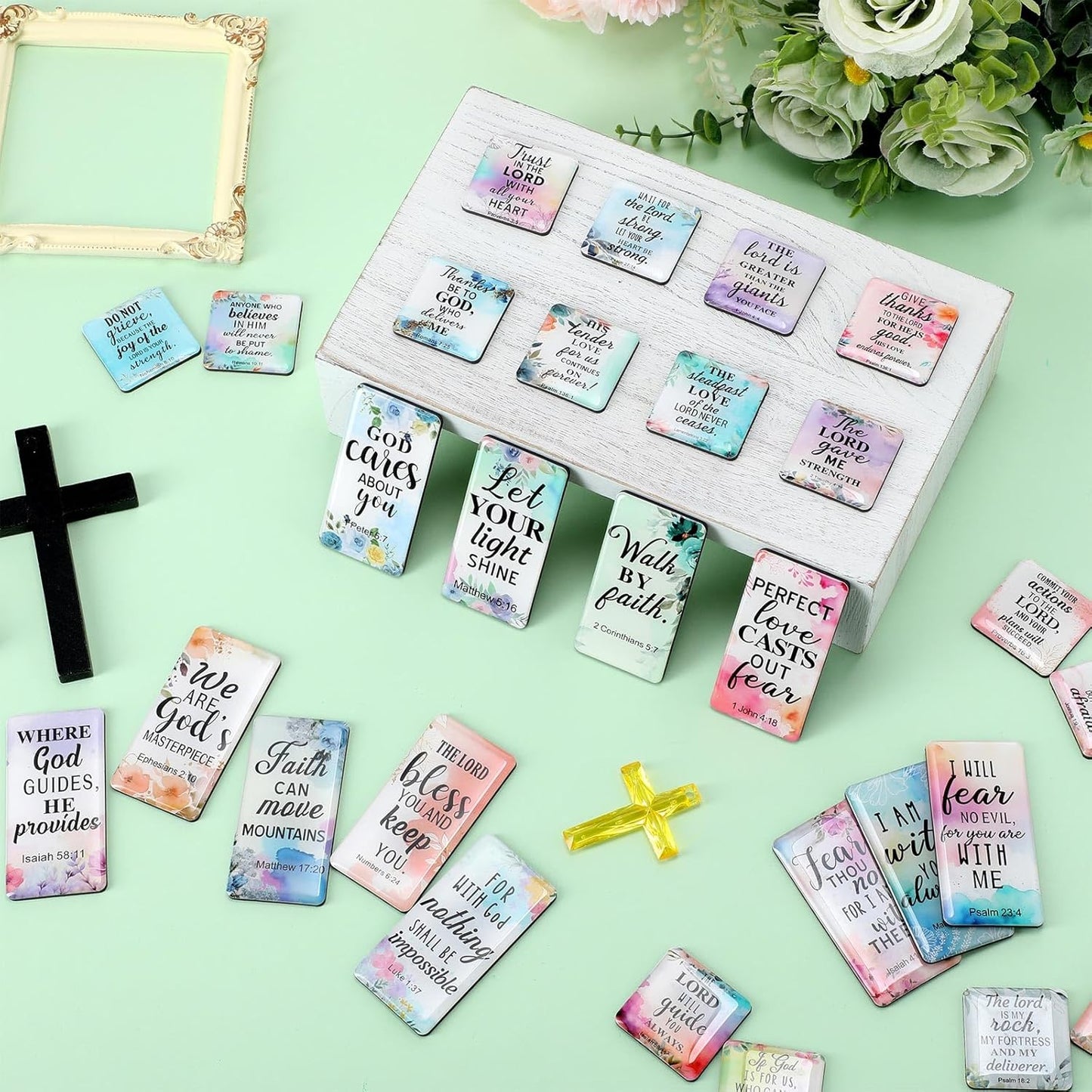 Blosssound 60 Pcs Inspirational Christian Magnets with Bible Verses Religious Refrigerator Magnet Motivational Quotes Fridge Scripture Positive Gifts for Home Office School Locker Decor(Scenery)