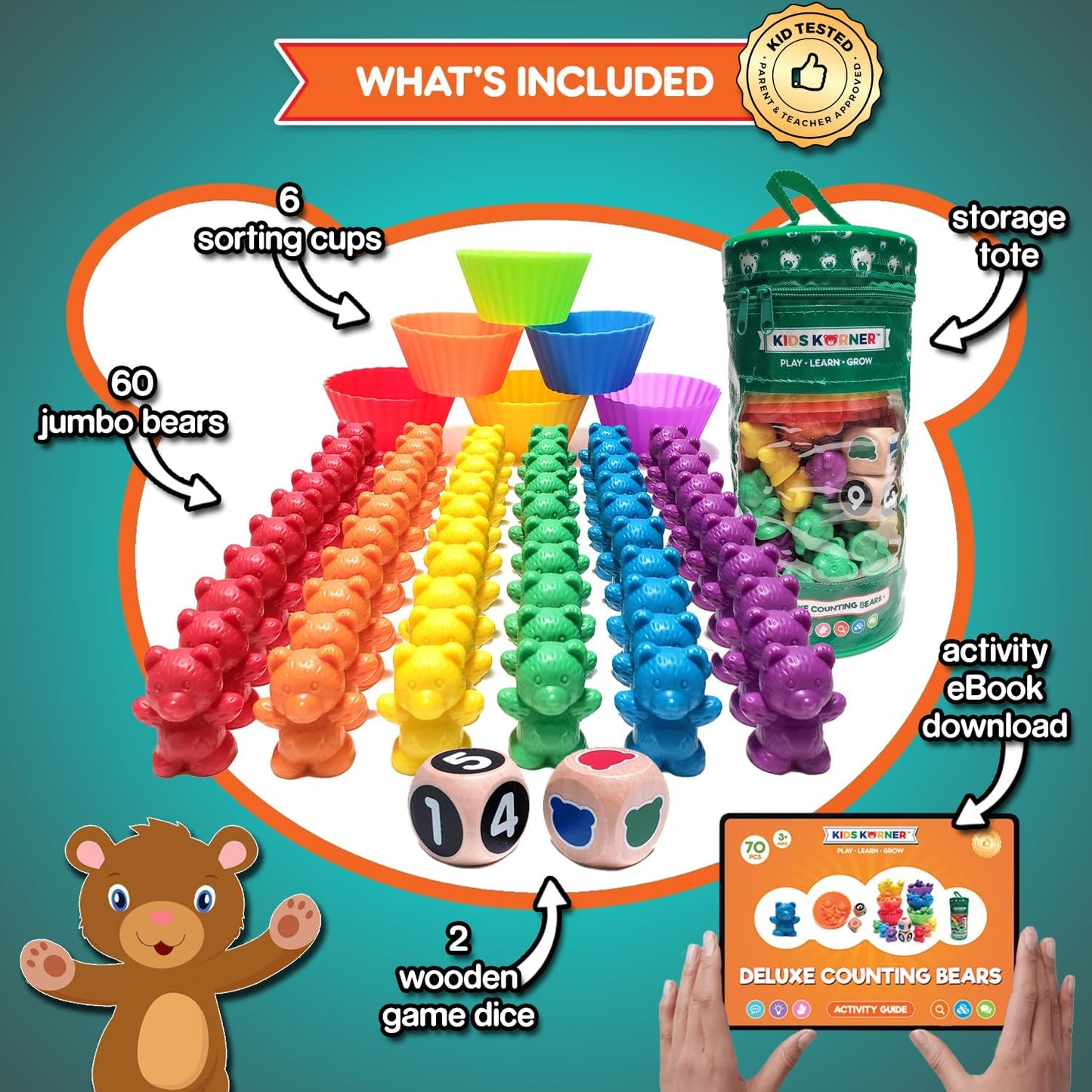 Deluxe Counting & Sorting Bears Game Set - Montessori Fine Motor Learning Jumbo Toys with Stacking Cups, 60 Preschool Math Manipulatives, 2 Toddler Games Dice, Toy Storage & Activities eBook