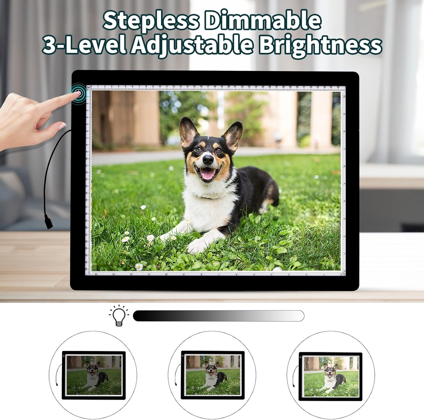 A3 Light Pad for Diamond Painting - Tracing Light Box with Stand, Stepless Dimmable 3 Levels Brightness Light Board, Ultra-Thin LED Light Pad for Weeding Vinyl, Drawing, Diamond Painting, Sketching
