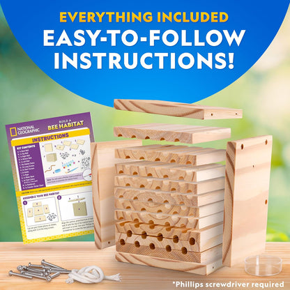 National Geographic Build a Bee Habitat Craft Kit for Kids – Paint & Build a House for Mason Bees, Outdoor Arts & Crafts, Nature Learning Activity, DIY Pollinator Garden Craft, Solitary Bee Hotel