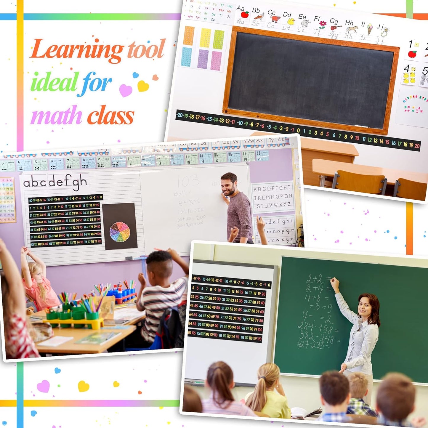 29 Pieces Number Line for Classroom Wall -20 to 120 Number Line Bulletin Board Border Boho Classroom Decorations Math Posters for Teachers