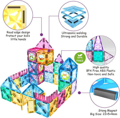 Jasonwell Magnetic Tiles Kids Magnetic Blocks 60PCS Building Sets 3D Magnet Toys Preschool Educational Construction STEM Toy Christmas Birthday Gifts for Toddlers Boys Girls 3 4 5 6 7 8 9 + Year Old