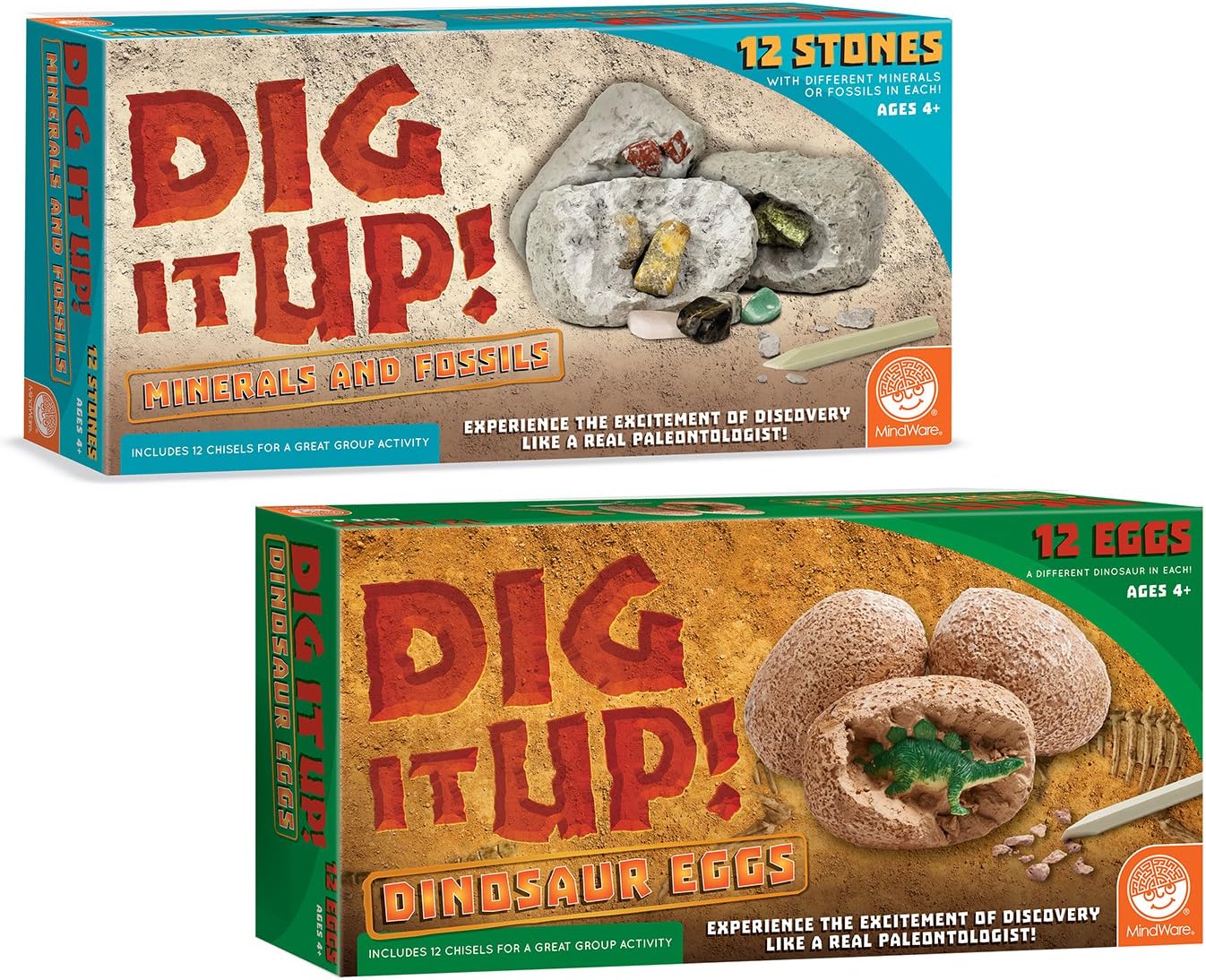 MindWare Dig It Up! Dinosaur Eggs and Mineral Stones Set of 2 Dig Kits