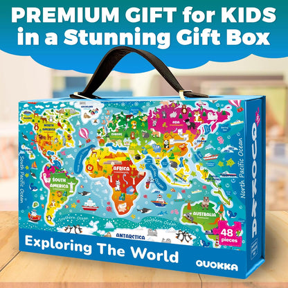 QUOKKA Giant Floor Puzzle for Kids Ages 4-6 – 2x3 Feet Extra-Thick 48 Pieces Toddler Puzzle Ages 3-5 – USA Map Educational Activity for Boys Girls – Premium Box with Sturdy Handle & Magnetic Closure