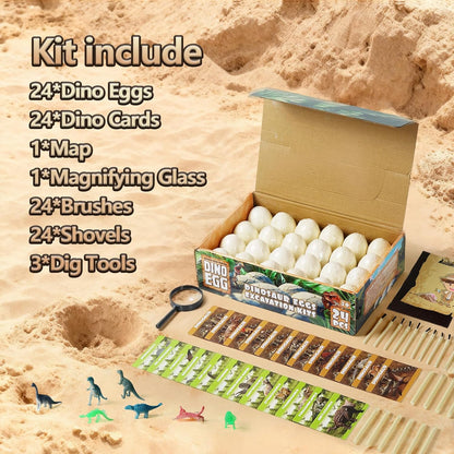 Dinosaur Eggs Toys Dig Kit, 24 Dino Eggs, Dinosaur Toy for Kids, Science STEM Dinosaur Eggs for Birthday and Easter Gift, Easter Basket Stuffers, for Boys Girls Age 3+