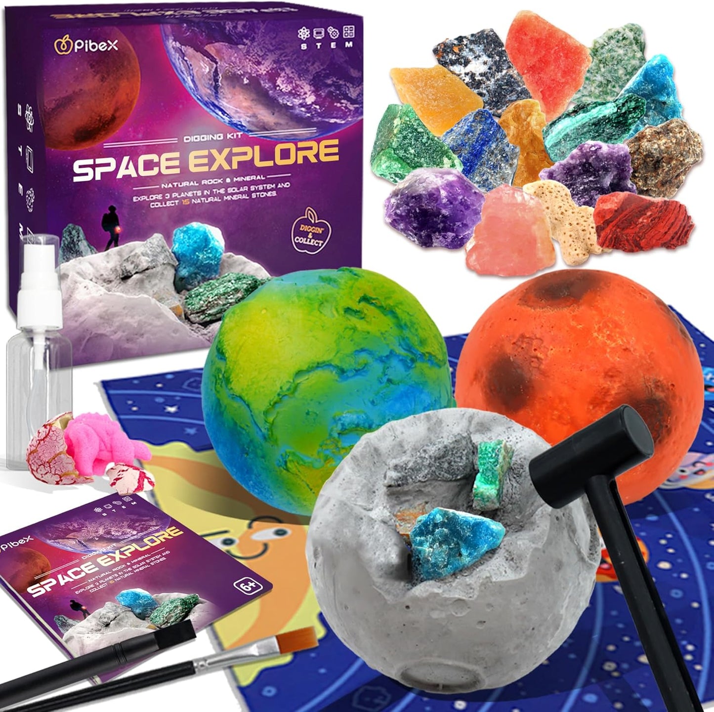 PIBEX Ocean Fossil Dig Kit, Dig up 20+ Real Shells & Seasnails, STEM Educational Activity Set Sea Creatures Excavation Toy for Kids, Marine Biology Geology Science Kit, Gift for Boys and Girls Age 6+
