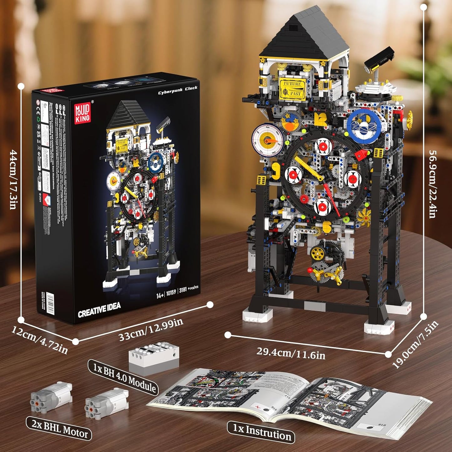 Mould King Cyberpunk Grand Clock Building Set 10160, 3675+ PCS Motorized DIY Clock Model with Mechanical Gears, APP Control & Real-Time Display, Advanced Engineering Toy for Adults & Teens 14+