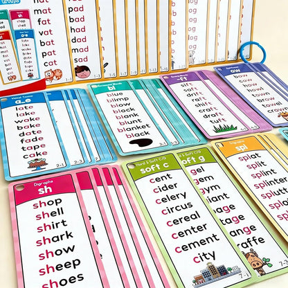 60 Pcs Phonics Flash Cards, 117 Sound Groups & 900+ Rhyming Words, Preschool English Learning Cards for Kids, Dyslexia Tools for Homeschool, Fun Phonics Games for Kindergarten 1st 2nd Grade