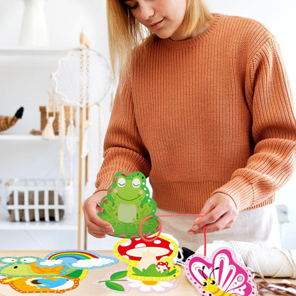Springtime Lacing Cards for Kids 12 Packs Sewing Kits Rainbow Flower Butterfly Cardboard Sewing Cards Lacing Games for Developing Imagination School Learning Activity Supplies Spring Decorations