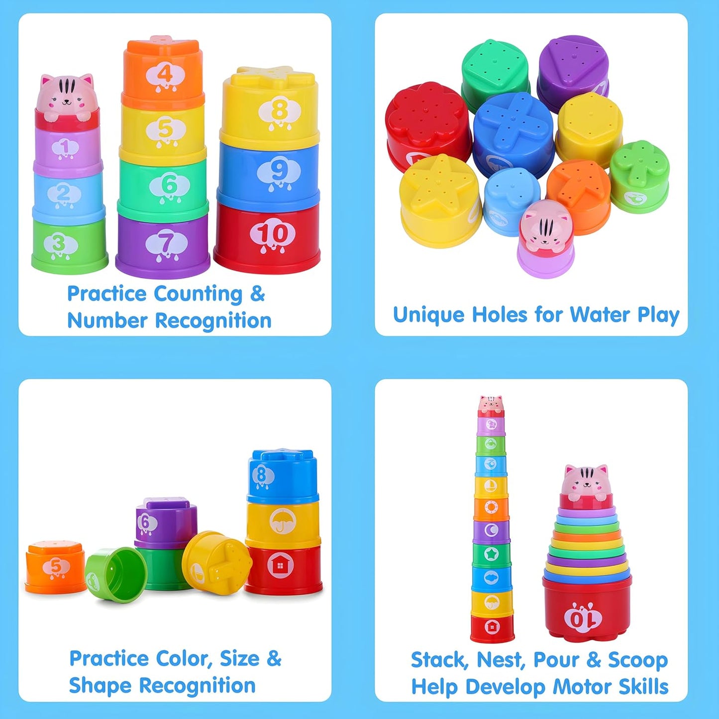 Bunny Baby Stacking Cups for Toddlers 1-3, Stacking Toys Plastic Stackable Cups for Babies 6-12 12-18 Months Toddler Toys 1-2 Nesting Color Learning Montessori Toy Gift for 1 Year Old Boy Girl