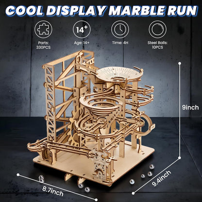 3D Wooden Puzzles for Adults: 371pcs Wood Mechanical Marble Run Model Kits with Roller Coaster Building Set for Adults - 3D Brian Teaser Desk Toys Wooden Puzzles for Men Women Hobbies Gifts